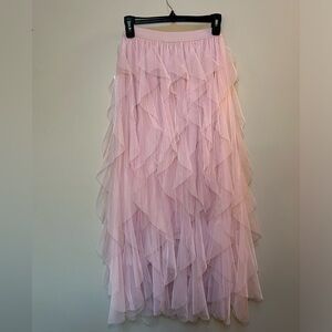 Pink Tulle Long Skirt Ruffle Juniors Medium NWT SoHo Apparel Anthro Look Alike